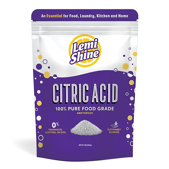 Lemi Shine 100% Citric Acid Powder 5 Pound Bag l Pure Food-Grade Flavor Enhancer &amp All-Natural Preservative | Fragrance Free Citric Acid for Bath Bombs Cooking &amp Canning