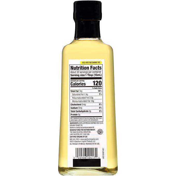 Spectrum Culinary Organic Peanut Oil Refined 16 oz (Pack of 12)