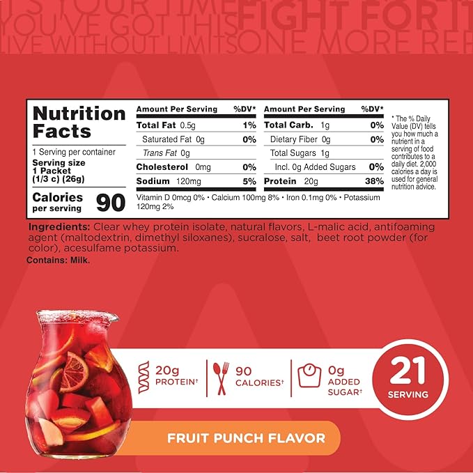 TransformHQ Clear Protein Powder (Fruit Punch) 21 Servings - Whey Protein Isolate 20g of Protein 90 Calories 0g Added Sugars