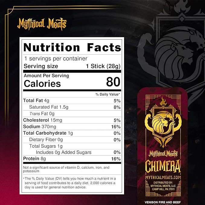 Mythical Meats Original Flavor Chimera 12-Pack Snack Sticks – Venison Fire w/Beef – Dried &amp Dehydrated Meats Seasoned to Perfection – High Protein Snacks