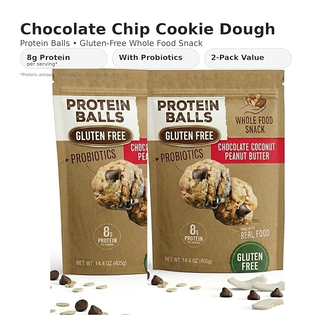 Protein Balls Cookie Dough Flavor - 8g Protein Energy Bites with Probiotics Gluten Free Healthy Snacks 14.4oz 2-Pack