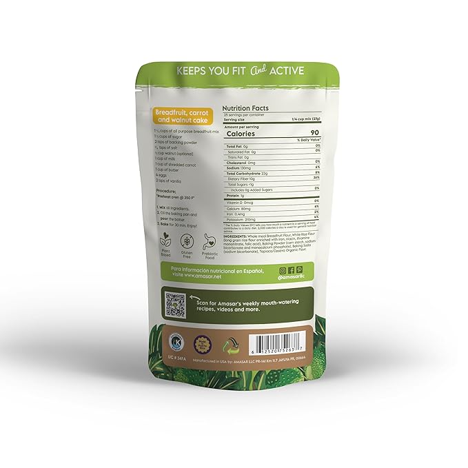 Amasar | All-Purpose Breadfruit Baking Mix | Gluten Free Made with Breadfruit &amp Cassava Flour | Plant Based All-Purpose Flour for Desserts &amp Dishes | 9g of Fiber per Serving 24 Oz