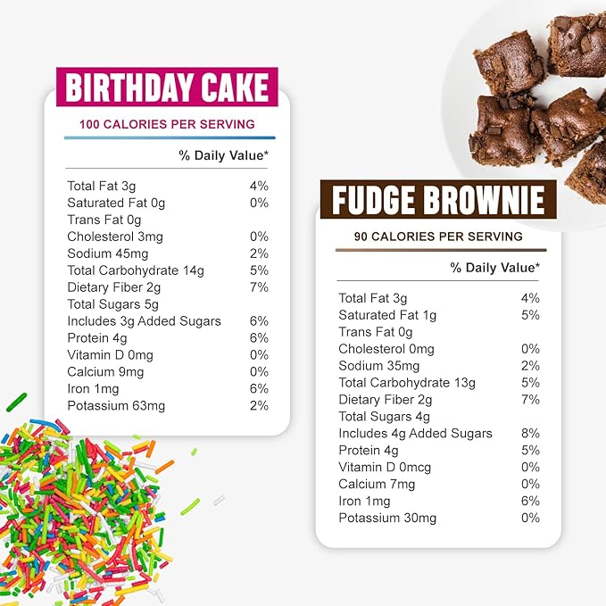 McCaffrey Protein Bites Birthday Cake + Fudge Brownie Bundle – 3-Pack of Each Flavor Vegan Gluten-Free High Fiber Energy Snacks with 4g Protein