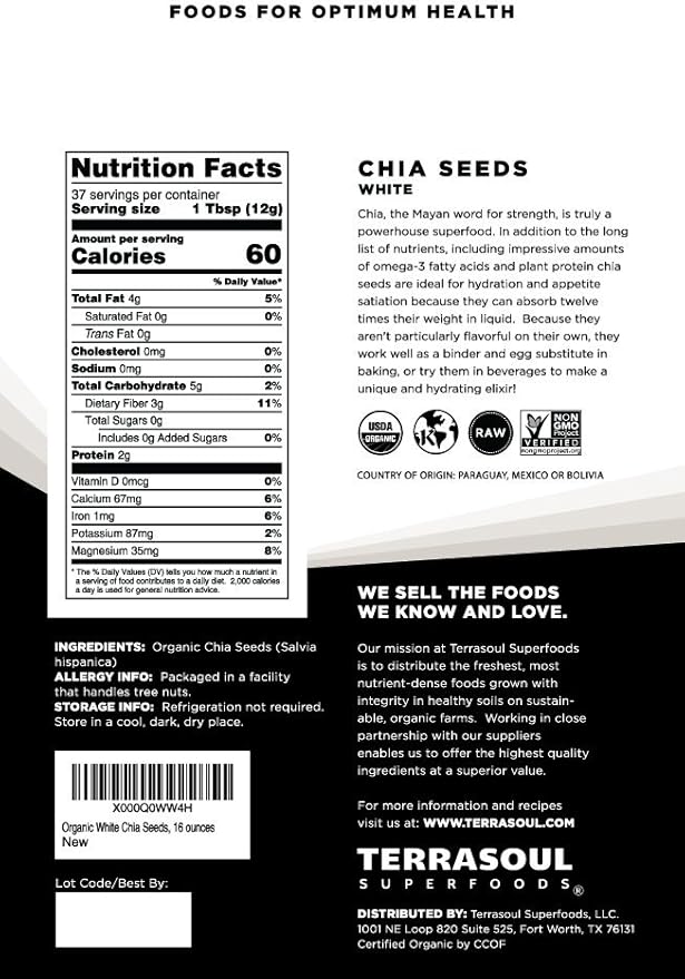 Terrasoul Superfoods Organic White Chia Seeds 2 Lbs (2 Pack) - Omega Fats Fiber Plant Protein