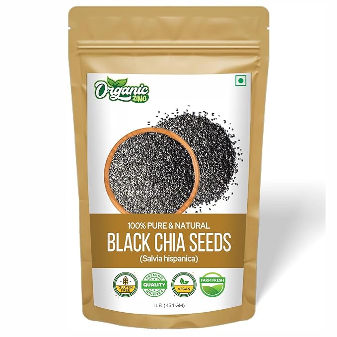 Organic Zing Black Chia Seeds – Food Grade – 454 g / 16 oz - Whole Chia Seeds for Cooking Baking and Everyday Recipes
