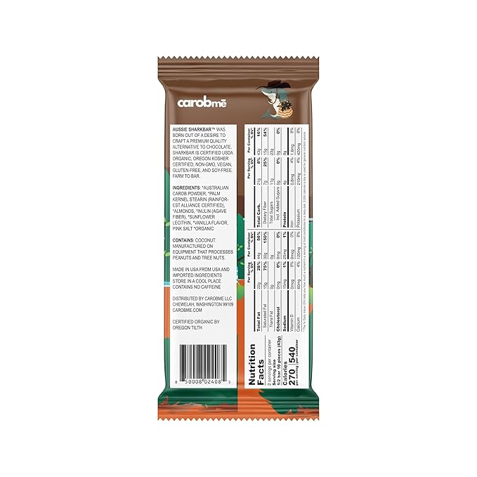 CAROBME ORGANIC UNSWEETENED ALMONDS CAROB BAR | Vegan Soy Free Gluten-Free | Caffeine Free Substitute for Chocolate Candy and chocolate bars