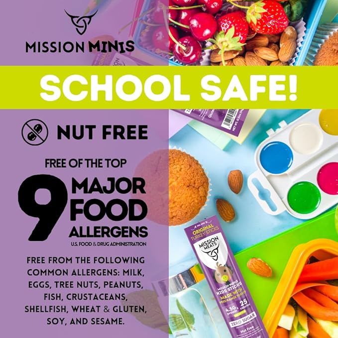 Mission Meats Kids Turkey Sticks 100% Free Range Healthy Snacks for Kids Zero Sugar 9g Protein per Serving Gluten &amp Nut Free Individually Wrapped Mini 0.5oz (24ct Bag)