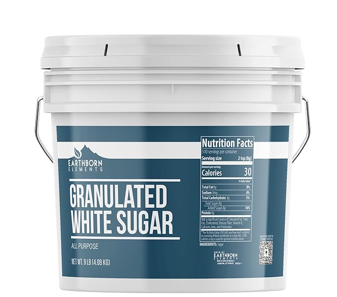 Earthborn Elements Granulated White Sugar 1 Gallon Bucket Baking and Kitchen Staple Non GMO