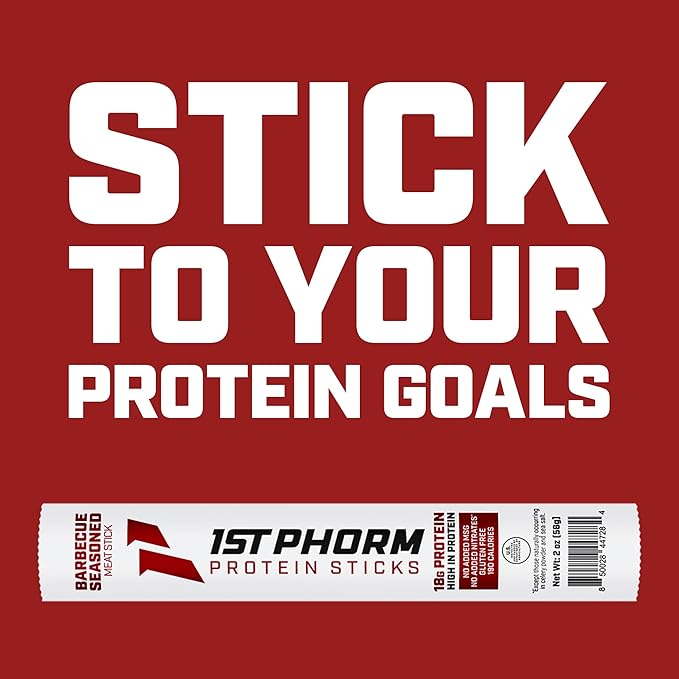 1st Phorm Meat Sticks Seasoned BBQ 18G Protein per Serving USA Raised Lean Beef and Pork High Protein Snacks Gluten Free No Msg or Nitrates Individually Wrapped 15 Count