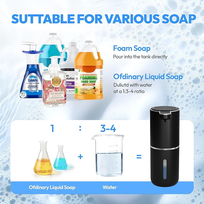 2 Pack Automatic Foaming Soap DispenserTouchless Foam Soap Dispenser12.8oz Rechargeabled Wall Mounted Smart for Bathroom and Kitchen Dish SoapEasy for Toddlers(Black)