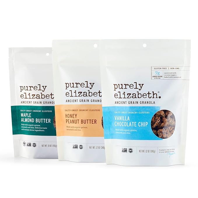 Purely Elizabeth Superfood Snack Granola Variety Pack Gluten-Free (3 Ct.) (Vanilla Chocolate Chip Honey Peanut Butter Maple Almond Butter)