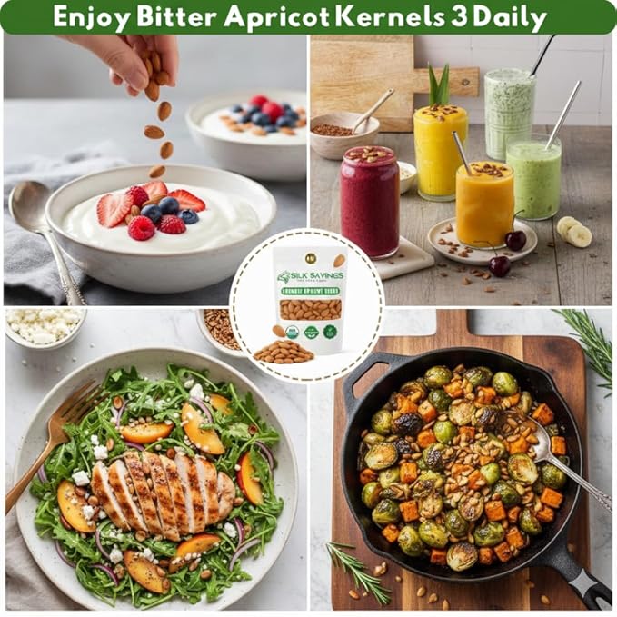 Bitter Apricot USDA Organic (1LB) Sun Dried Bitter Apricot kernels 16oz Natural Raw Bitter Apricot Seeds Vegan Non-GMO Gluten Free Great source of Vitamins 3 Kernels everday