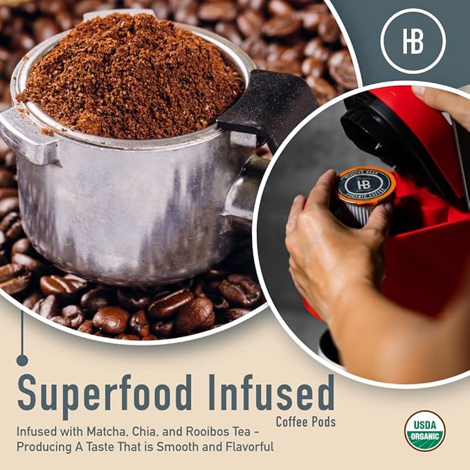 Healthy Bean Low Acid Coffee Pods - Superfood Infused USDA Organic Low Acid Coffee Mold Free Coffee Pods - Clean Healthy - Mycotoxin Free Coffee - Semi-Dark Roast 12 Pack