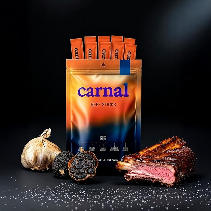 Carnal Luxury Beef Sticks - Black Truffle &amp Black Garlic Gourmet Flavor 10 Pack - Chef Crafted Paleo-Friendly Keto Gluten-Free High Protein Carnivore Snacks
