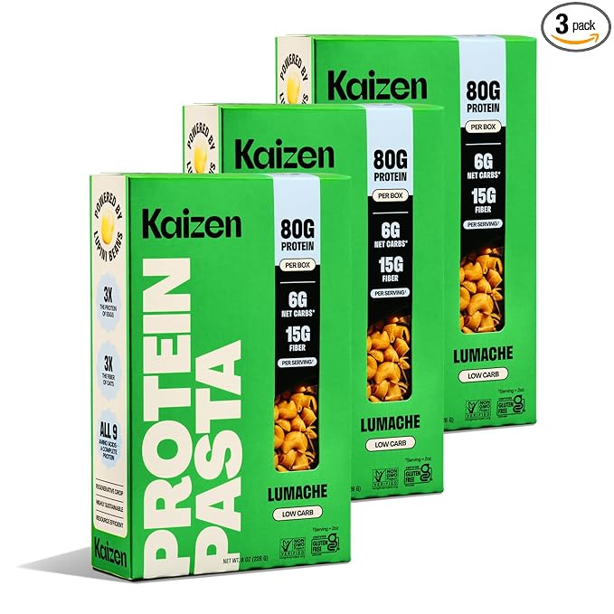 Kaizen Low Carb Keto Pasta Lumache - High Protein (20g) Gluten-Free Keto-Friendly (6g Net) Plant-Based Lupini Noodles with High Fiber Lupin Flour - 8 ounces (Pack of 3)