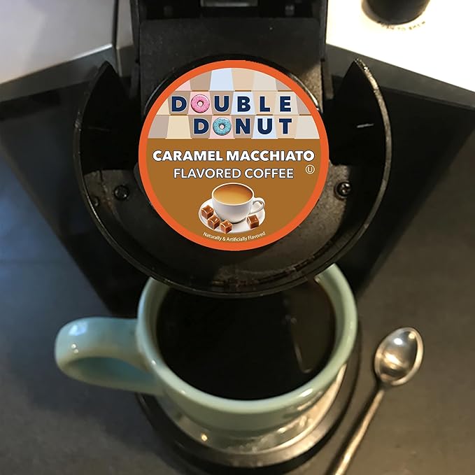 Double Donut Coffee Caramel Macchiato Flavored Coffee PodsMedium Roast Coffee Compatible with Keurig K Cups Brewers 72 Count