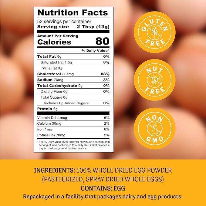 Judee's Gluten Free Dried Whole Egg Powder - Gluten-Free Egg Substitute for Baking - Protein Powder for Cooking - 1.5 lb Pouch