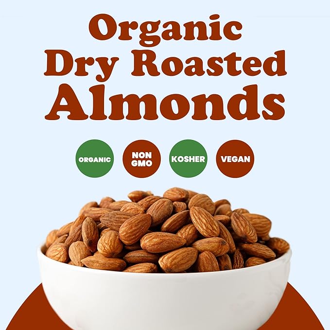 Food to Live Organic Dry Roasted Almonds 1.5 Pounds – Non-GMO Unsalted Vegan Keto Paleo Kosher Bulk High in Protein Dietary Fiber Vitamin E Copper Manganese Magnesium and Riboflavin.