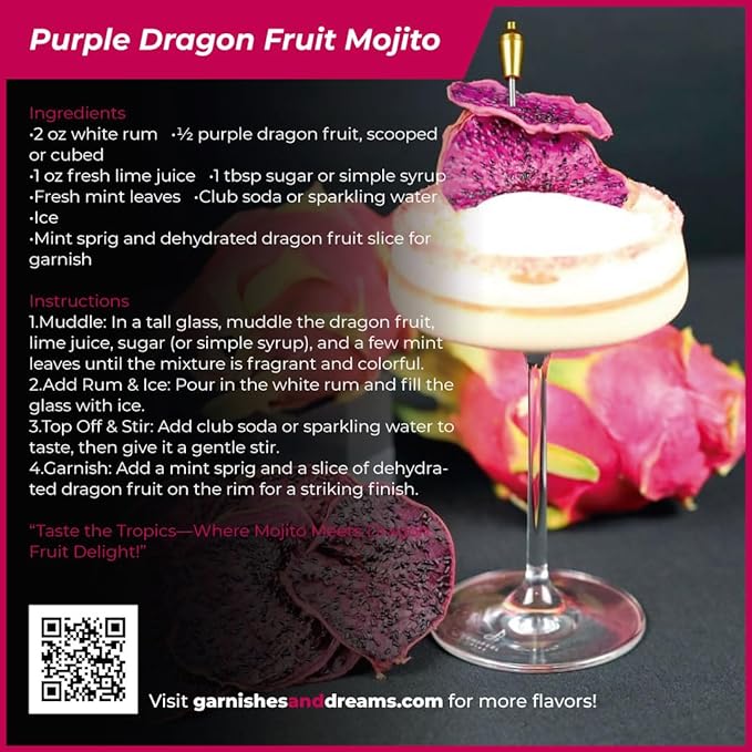 Garnishes &amp Dreams Dehydrated &amp Dried Purple Dragon Fruit (5.5oz) – Natural Exotic Tropical Fruit Chips for Cocktails Mixology Baking &amp Desserts No Sugar Added Edible Dried Fruit Garni
