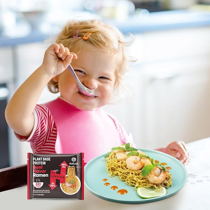 Hethstia Protein Ramen Spicy Beef Flavor 6-Pack High-Protein Instant Noodle Meal Plant-Based 32g Protein Vegan Non-GMO Low Fat Air-Dried Non-Fried Healthy Spicy Ramen Soup