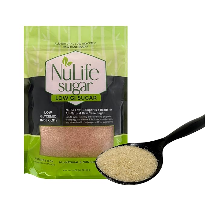 NuLife Low GI Sugar 1 Pound Bag All-Natural Low Glycemic Raw Sugar Cane (4 Pounds)