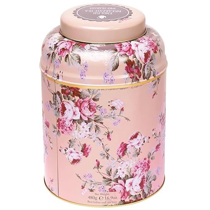 New English Teas Vintage Floral Tea Tin with 240 English Breakfast Teabags for Tea Lovers Cottage Core