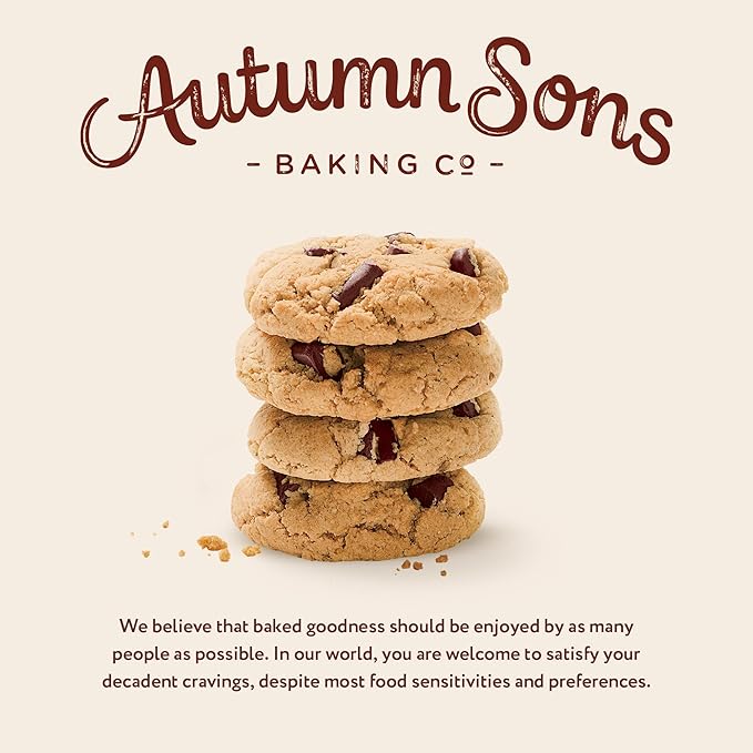 Autumn Sons Baking Co. Gluten Free Pumpkin Chocolate Chunk Cookie Mix. Limited Edition Pumpkin Spice Cookie Mix. Vegan Plant Based. No Dairy Soy &amp Nuts. Top 9 Allergen Free. 8.9 oz (Pack of 3)