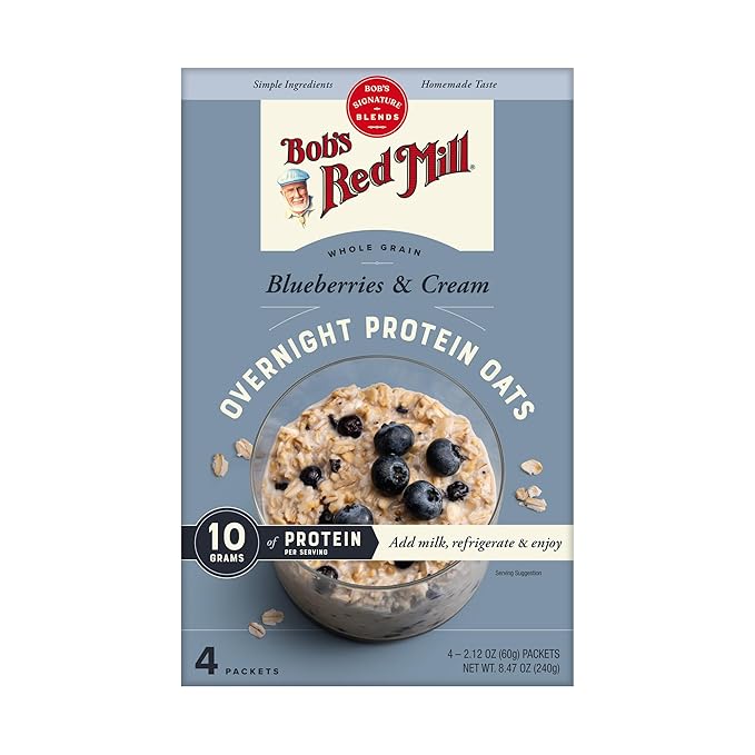 Bob's Red Mill Overnight Protein Oats Blueberries &amp Cream 16 Packets Total Non-GMO Gluten Free Whole Grain