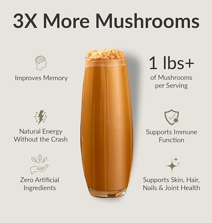 BIOptimizers Mushroom Coffee Alternative – Salted Caramel Drink – Lion’s Mane Chaga Reishi + Collagen Peptides for Focus Energy &amp Gut Health – Adaptogenic Mushrooms &amp MCT Powder – 15 Servin