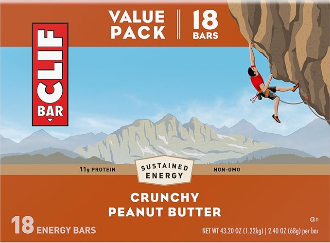 CLIF BAR - Crunchy Peanut Butter - Made with Organic Oats - 11g Protein - Non-GMO - Plant Based - Energy Bars - 2.4 oz. (18 Pack)