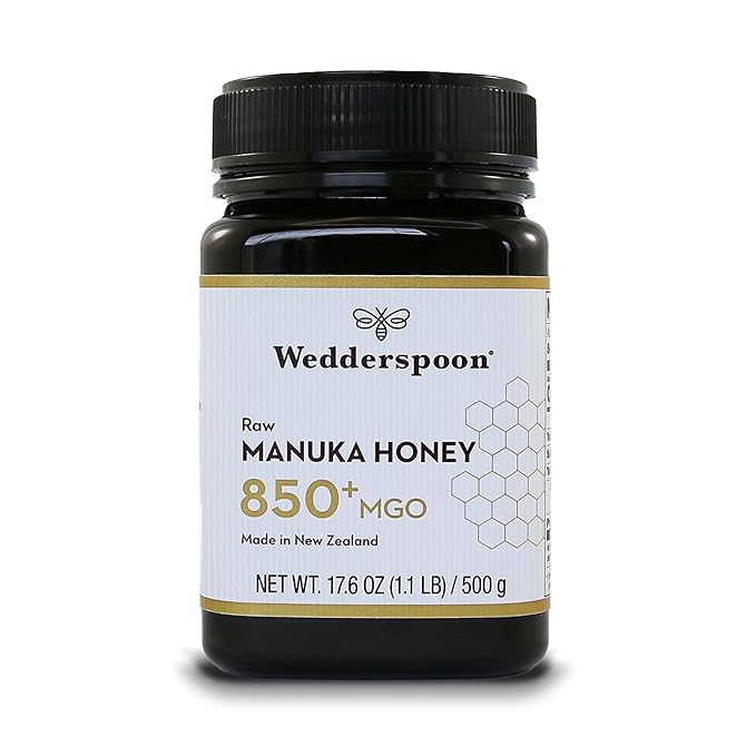 Wedderspoon Raw Manuka Honey 850+ MGO 17.6 Oz Unpasteurized New Zealand Honey Non-GMO BPA-Free Jar Superfood &amp Natural Wellness Support