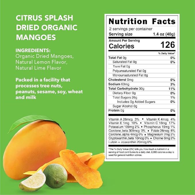 Earthside Farms - Dried Organic Mango Variety Pack Original and Citrus Splash Dried Mangoes Gluten Free No Added Sugar Non GMO Organic Vegan Snack Naturally Sweet and Flavorful (2.8oz 4 pack)