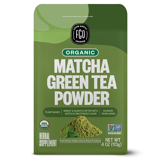 FGO Organic Matcha Green Tea Powder Japanese Culinary Grade for Cooking Baking and Smoothies 4 Ounce Resealable Bag Packaging May Vary (Pack of 1)