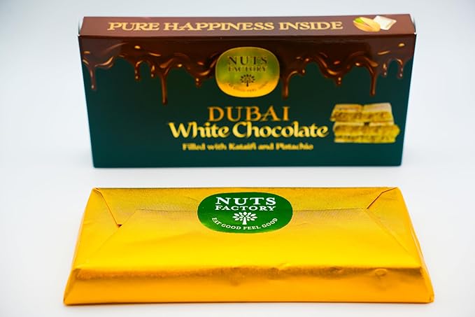 Nuts Factory – Dubai White Chocolate Bars – Pistachio &amp Kataifi – Pack of 2