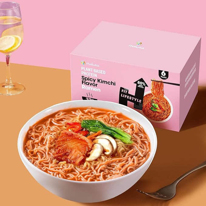Hethstia Chicken Konjac Pho &amp Spicy Kimchi High Protein Ramen Cup – Vegan Shirataki Soup + 32g Plant Protein – 6 Chicken Pho Cups + 6 Kimchi Ramen Cups