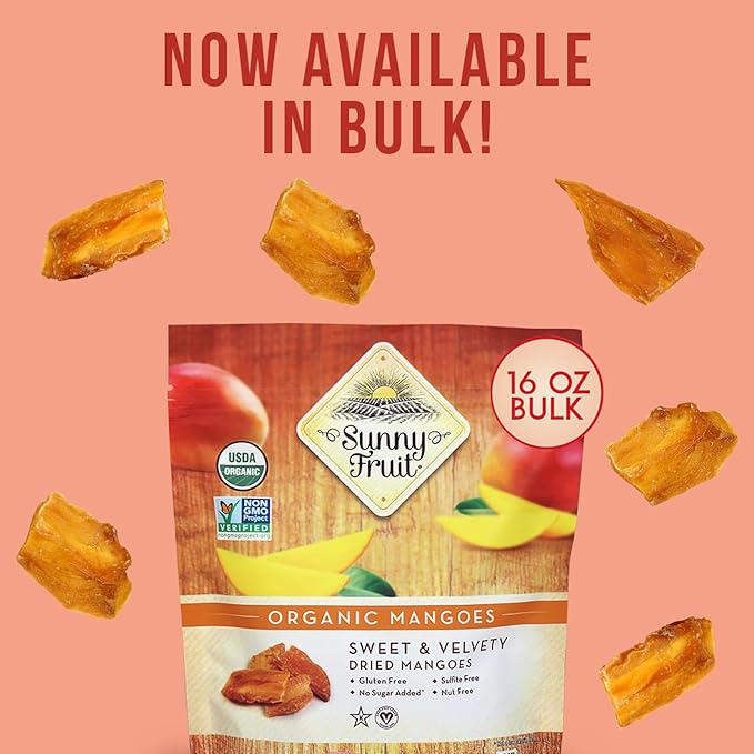 Sunny Fruit Soft Organic Dried Mangoes - 1 Pound Bulk Bag | No Preservatives No Sugar Added | Healthy Naturally Sweet Tropical Dried Fruit Snack | NO SULFIDES NON-GMO VEGAN HALAL KOSHER