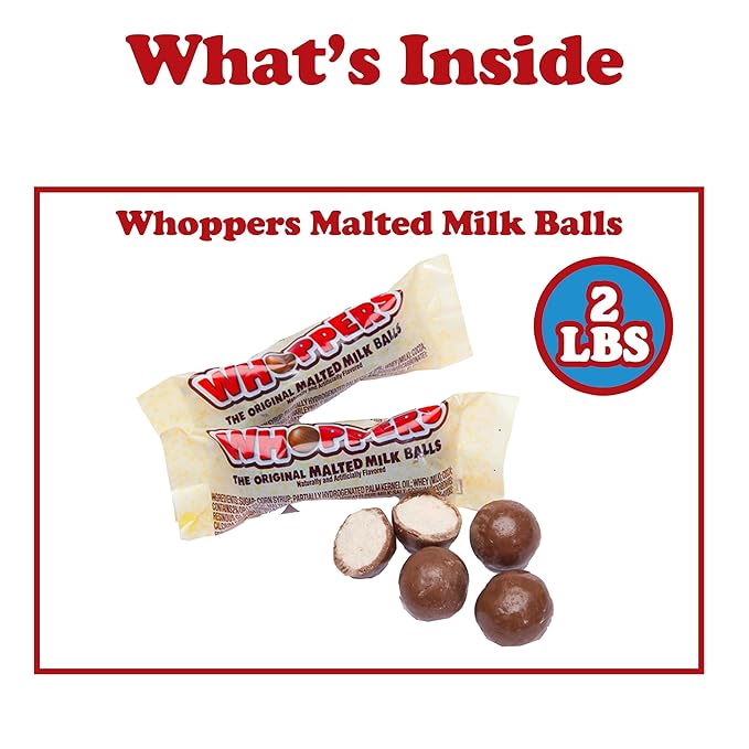 WHOPPERS Chocolate Covered Malted Milk Balls Fun Size 3 Balls Pack (Pack of 2 Pounds)