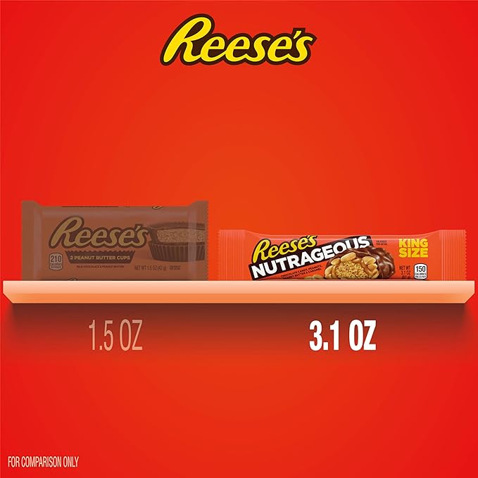 REESE'S NUTRAGEOUS Chocolate Peanut Butter Caramel and Peanut King Size Candy Bars 3.1 oz (18 Count)