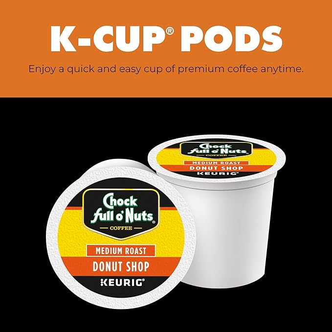 Chock Full o' Nuts Donut Shop Keurig K-Cup Pods for Keurig Brewers – Premium Arabica Medium Roast – Single Serve – 4 Packs of 24 K-Cup Pods