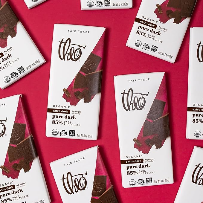 Theo Chocolate Pure Organic Dark Chocolate Bar 85% Cacao 6 Pack | Vegan Fair Trade