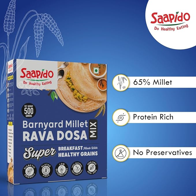 SAAPIDO Barnyard Millet Dosa Mix (Dosa Batter) Natural and Healthy Food Instant Millets Breakfast Mix- Rich in Protein &amp High Fiber (1.1 lbs)