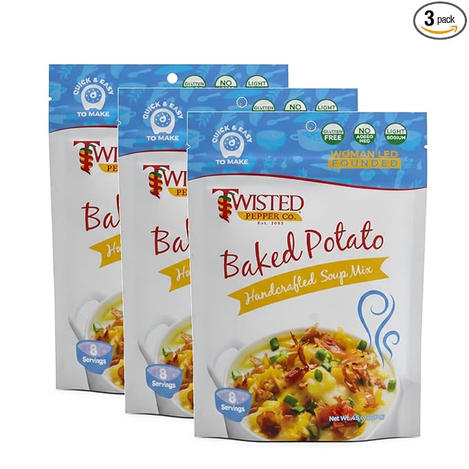 Twisted Pepper Co. Baked Potato Soup Mix: Gluten-Free – Handcrafted Soup – Rich Creamy &amp Savory Flavor Fast &amp Easy Comfort Meal Ready in 30 Minutes Serves 8 Add Bacon Cheese &amp Toppin