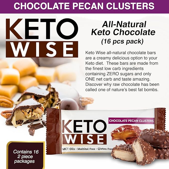 Keto Wise Fat Bombs - Chocolate Pecan Clusters - 16 packs 32g each
