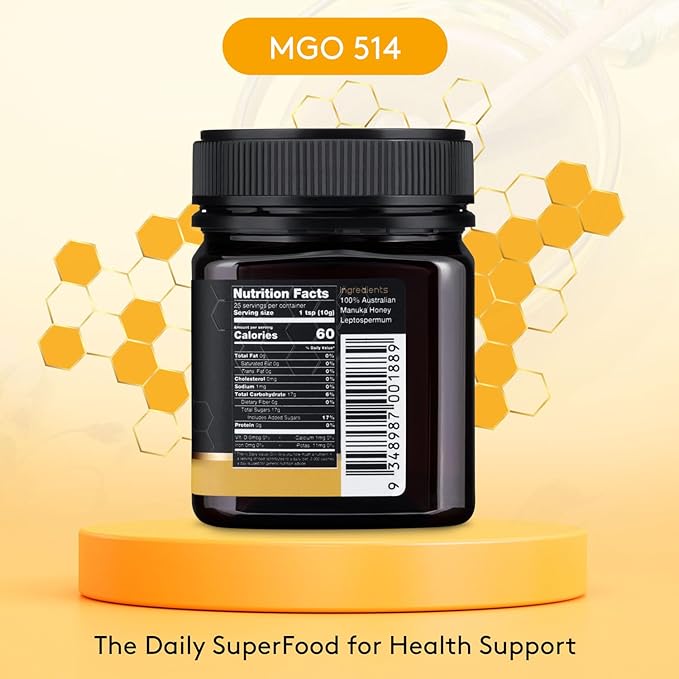 Nature's Gold Raw Manuka Honey MGO 514+ | Authentic MGO Australian Honey Non-GMO 100% Pure Genuine Traceable from Hive to Home