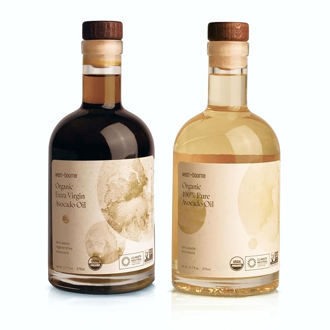 west~bourne Organic Avocado Oil Set (2 x 12.7 Fl oz) – 100% Pure Oil for High Heat Cooking &amp Cold Pressed Extra Virgin Finishing Oil in Glass Bottles - Non-GMO Vegan Gluten-Free Paleo Friendly
