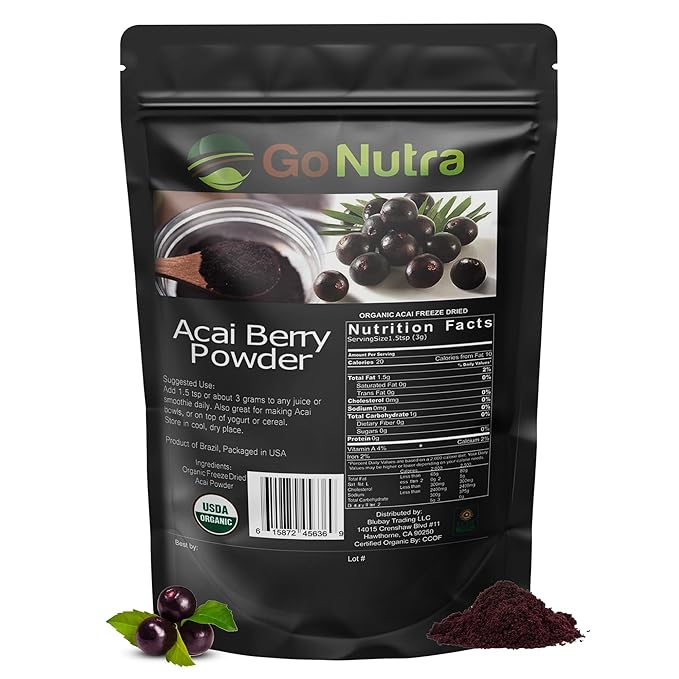 Go Nutra Acai Powder Organic | Acai Berry Freeze Dried Superfood Powder from Brazil | Freshnees Boost for Bowl Juices Smoothie | 8 oz