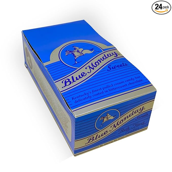 Blue Monday Pulled Cream Candy Dark Chocolate Bars - Box of 24 Original Flavor
