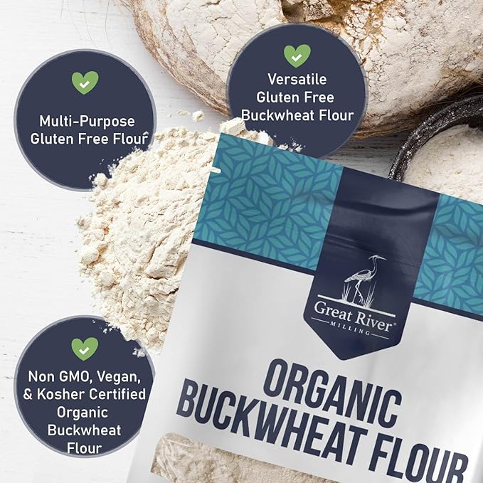 Great River Milling Organic Buckwheat Flour | Gluten Free Flour Alternative | USDA Organic Non-GMO Kosher | Ideal for Crepes Pancakes Waffles Baking &amp More | 5 Lb