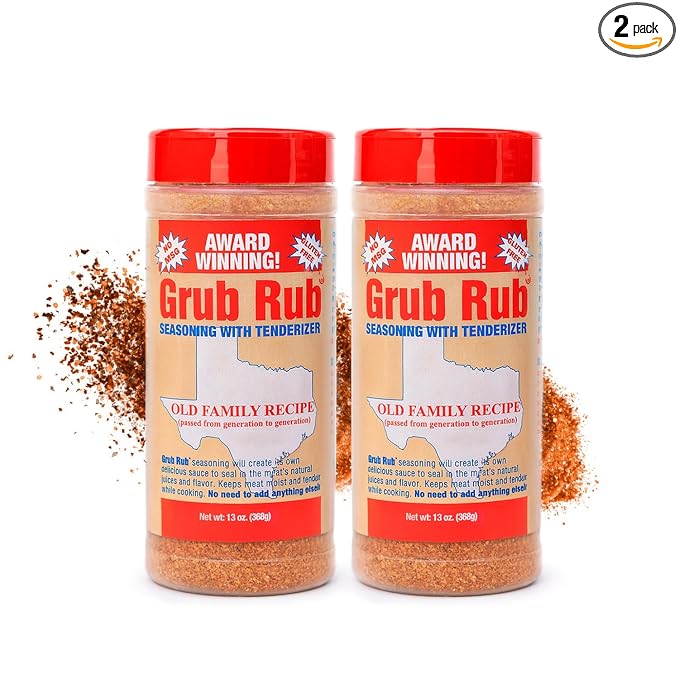 GRUB RUB BBQ Seasonings and Rubs Bold Flavor for any cut Steak Seasoning BBQ Blend Tenderizes Naturally Seasonings and Spices for Cooking enhances Texture and Taste - 2 Pack | 13 oz each