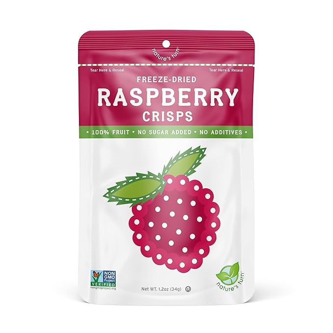 Nature’s Turn Freeze-Dried Raspberry Crisps – Healthy Gluten-Free Crispy &amp Delicious Plant-Based Snack Ideal for Cereal Smoothies School Lunches &amp On-the-Go Bags of 6 (1.2 oz Each)